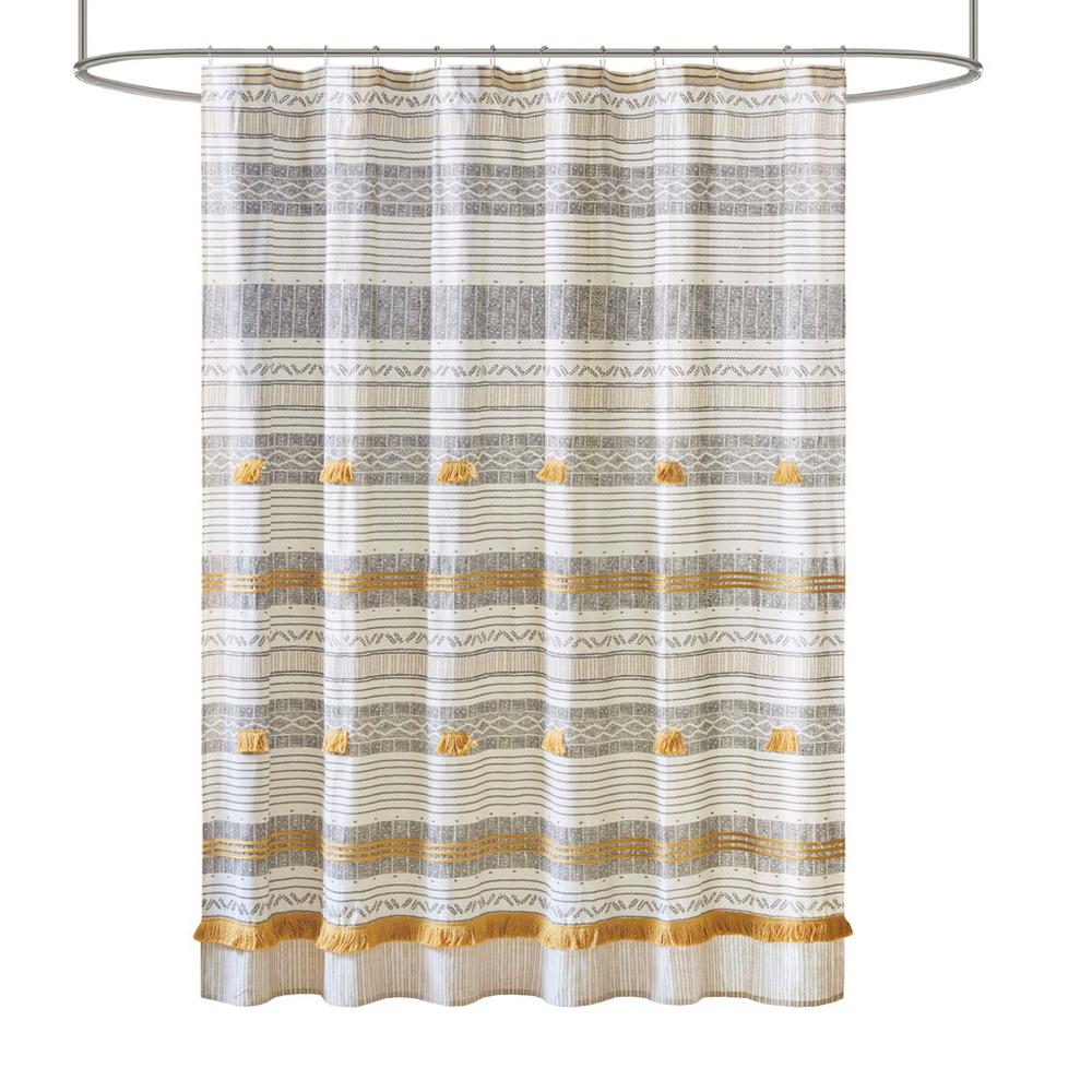 100% Cotton Stripe Printed Shower Curtain with Tassel II70-1284
