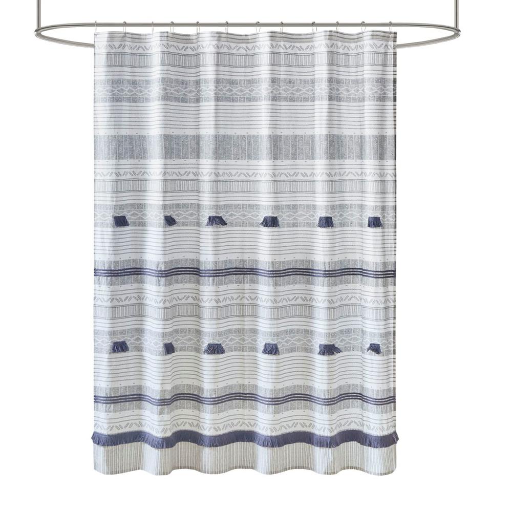 100% Cotton Stripe Printed Shower Curtain with Tassel II70-1285