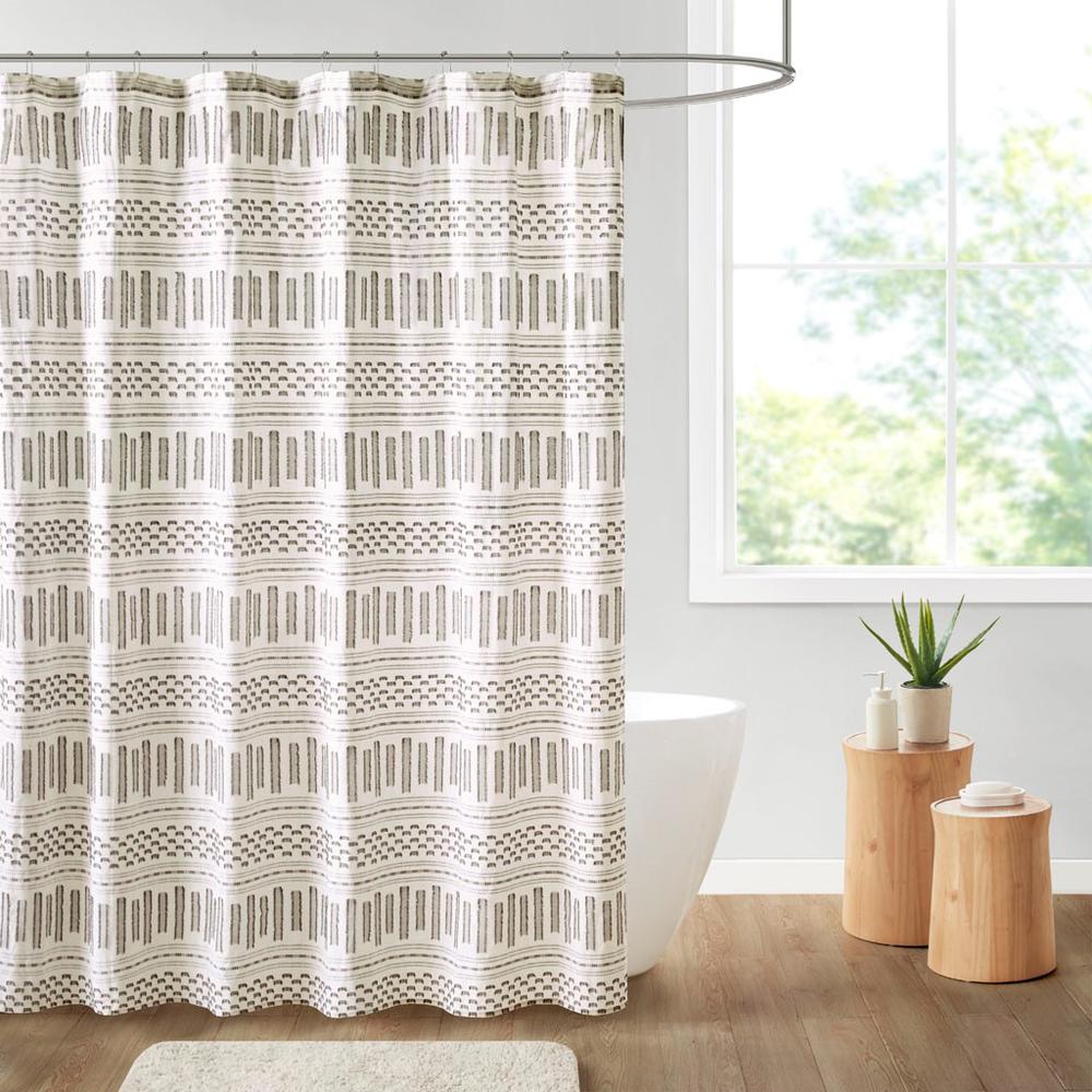 Cotton Jacquard Shower Curtain, 72x72, Ivory/Charcoal
