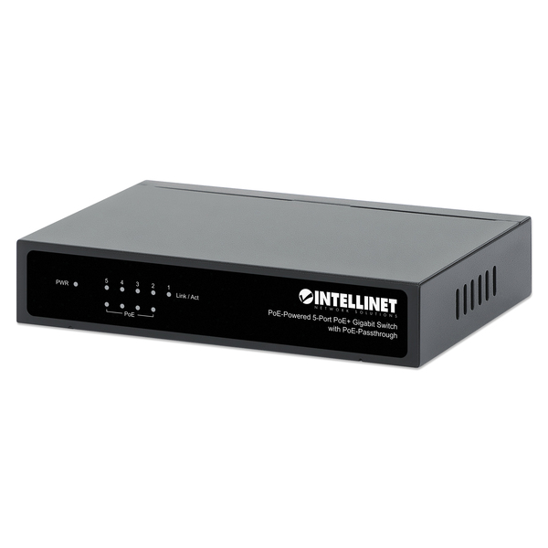 Intellinet Network Solutions 561082 PoE-Powered 5-Port Gigabit Switch with PoE Pass-Through