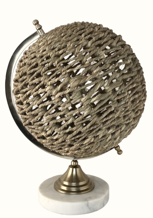 Jute weave globe with marble base