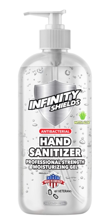 Infinity Shields  Antibacterial Hand Sanitizer Gel with Aloe, Professional Strenght, Leaves Hands Clean & Odorless