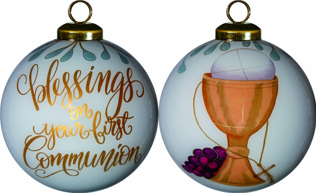 Blessings On Your First Communion Hand Painted Glass Ornament