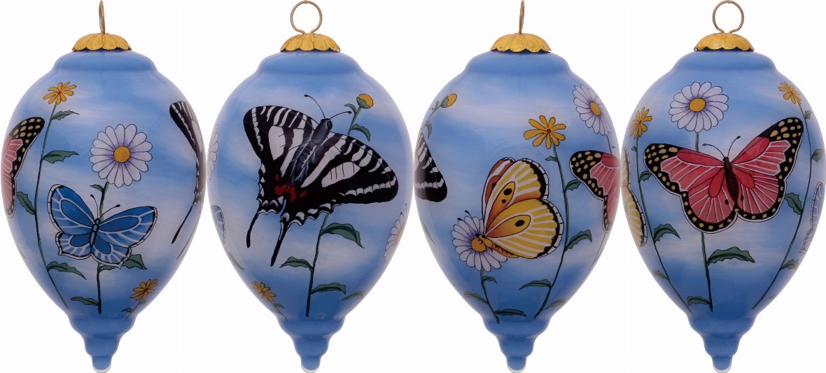 Butterfly Garden Hand Painted Glass Ornament