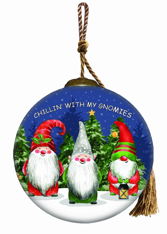 Chillin' With My Gnomies Hand Painted Glass Ornament