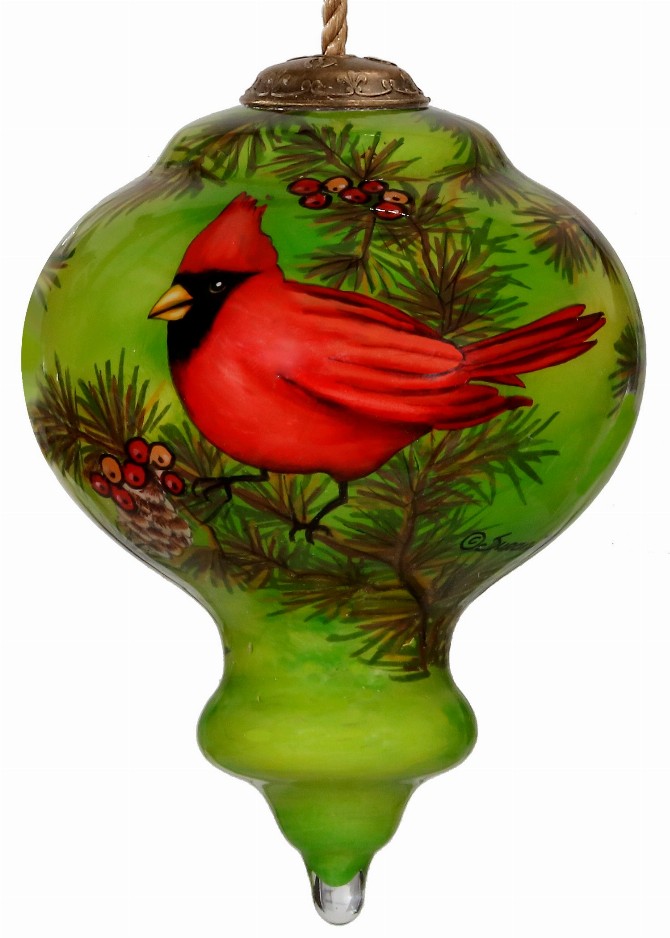 Christmas Beauties Cardinal Hand Painted Glass Ornament