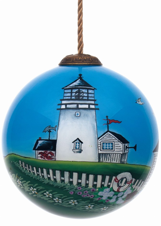 Costal Lighthouse Hand Painted Glass Ornament