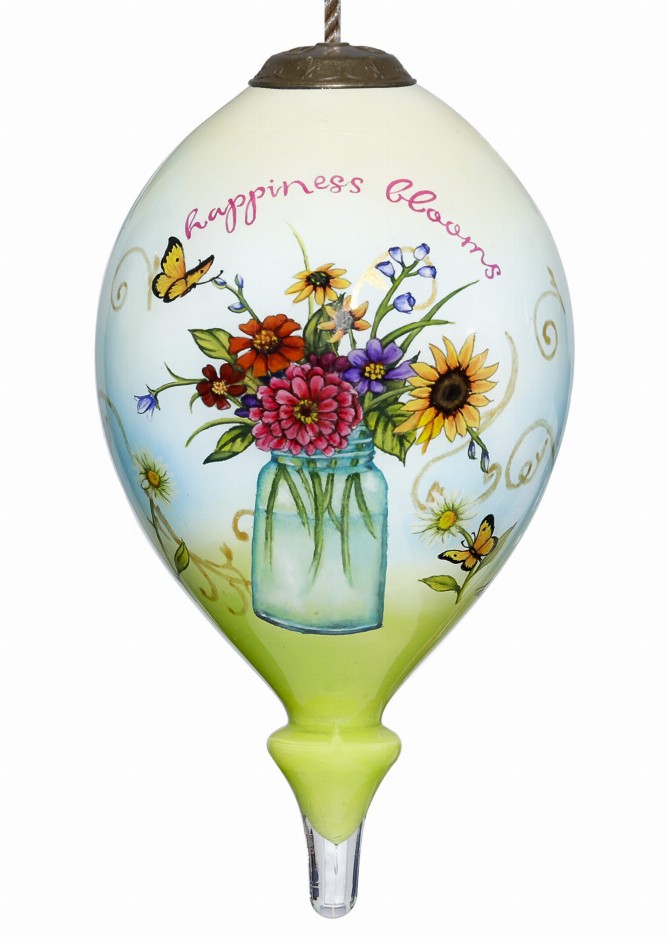 Happiness Blooms Hand Painted Glass Ornament