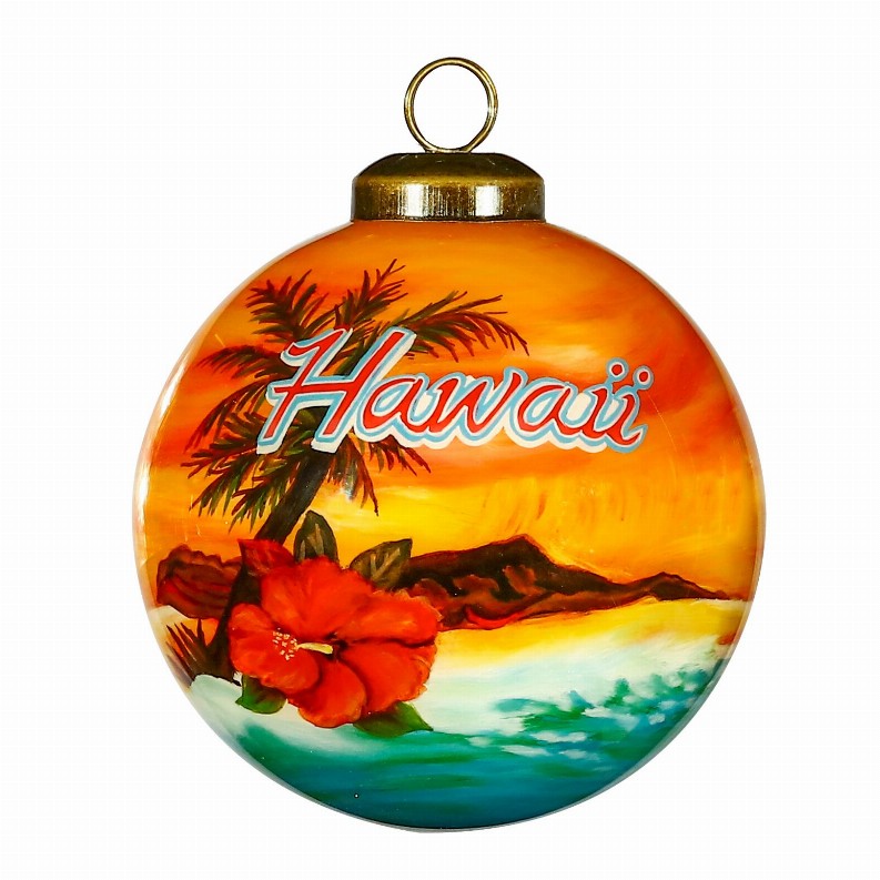 Hawaii Hand Painted Glass Ornament