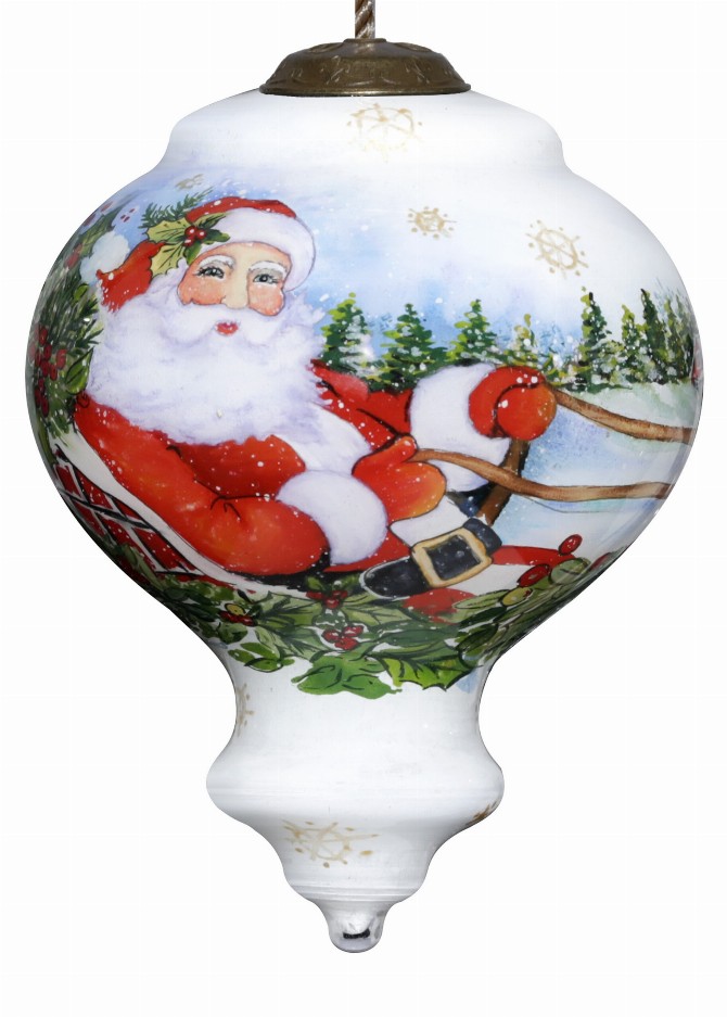 Here Comes Santa Claus Hand Painted Glass Ornament