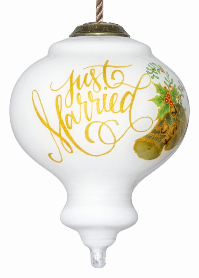 Just Married Hand Painted Glass Ornament