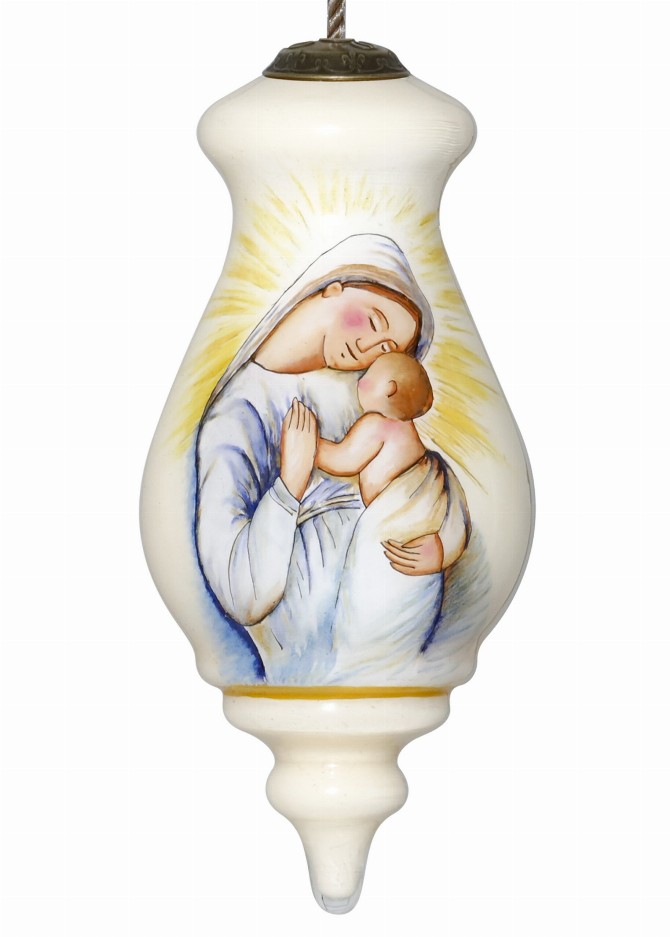 Mary and Jesus Hand Painted Glass Ornament