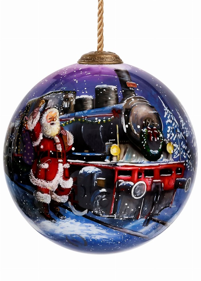North Pole Station Hand Painted Glass Ornament