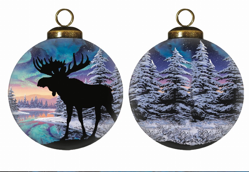 Northern Dreams Moose Hand Painted Glass Ornament