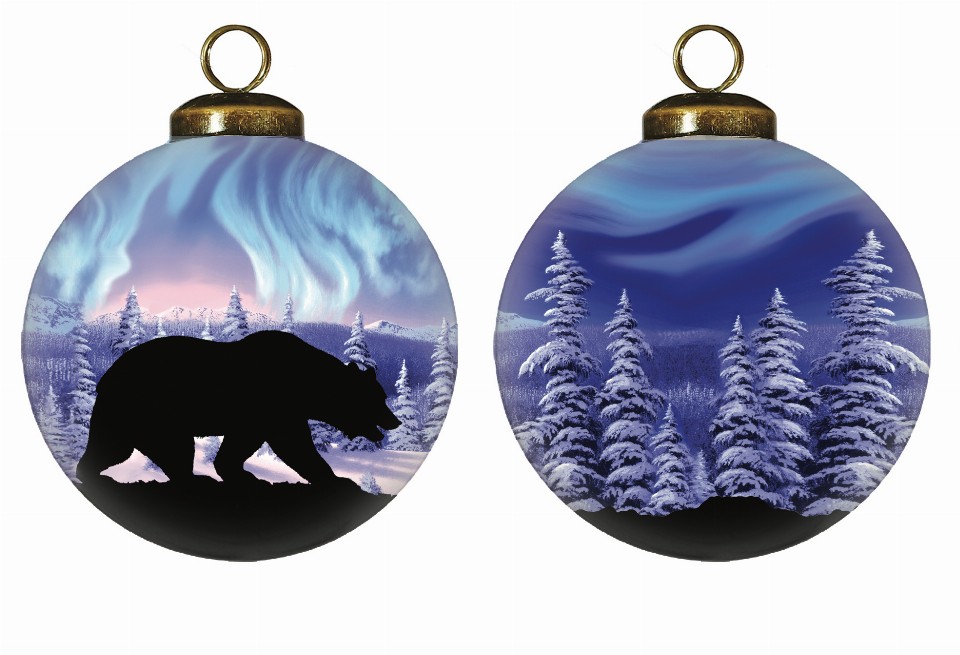 Northern Lights Bear Hand Painted Glass Ornament