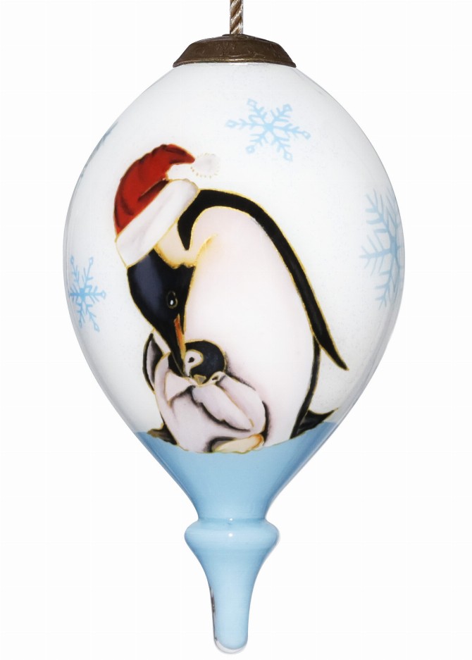Penguins & Snowflakes Hand Painted Glass Ornament