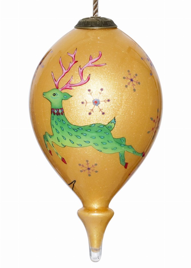 Reindeer & Snowflakes Hand Painted Glass Ornament