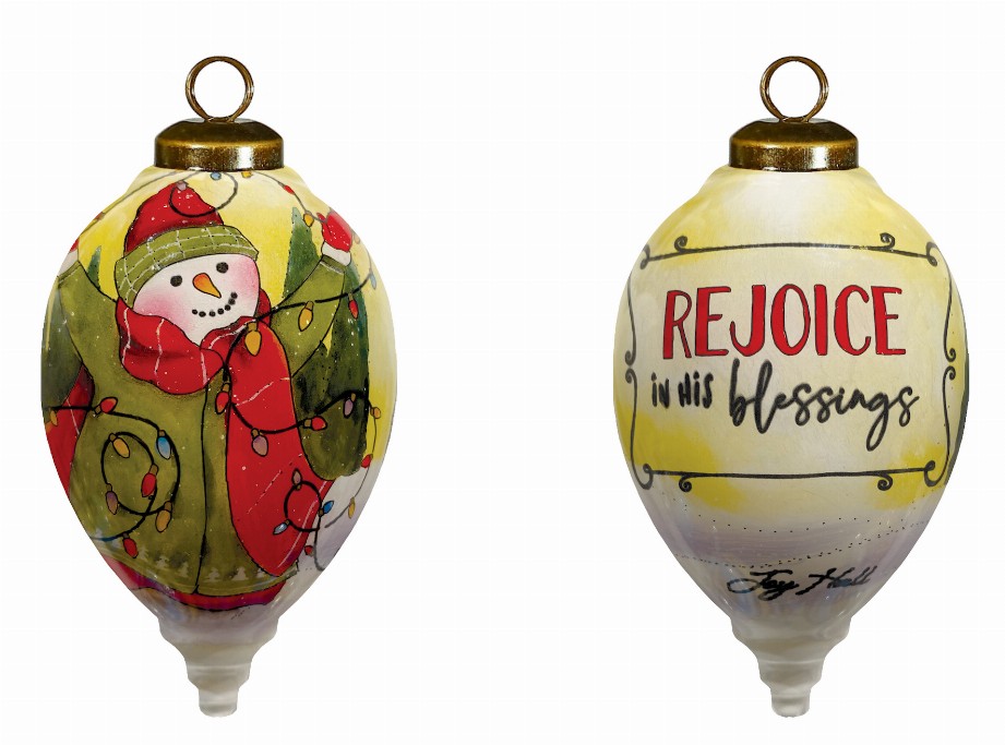 Rejoice In His Blessings Hand Painted Glass Ornament