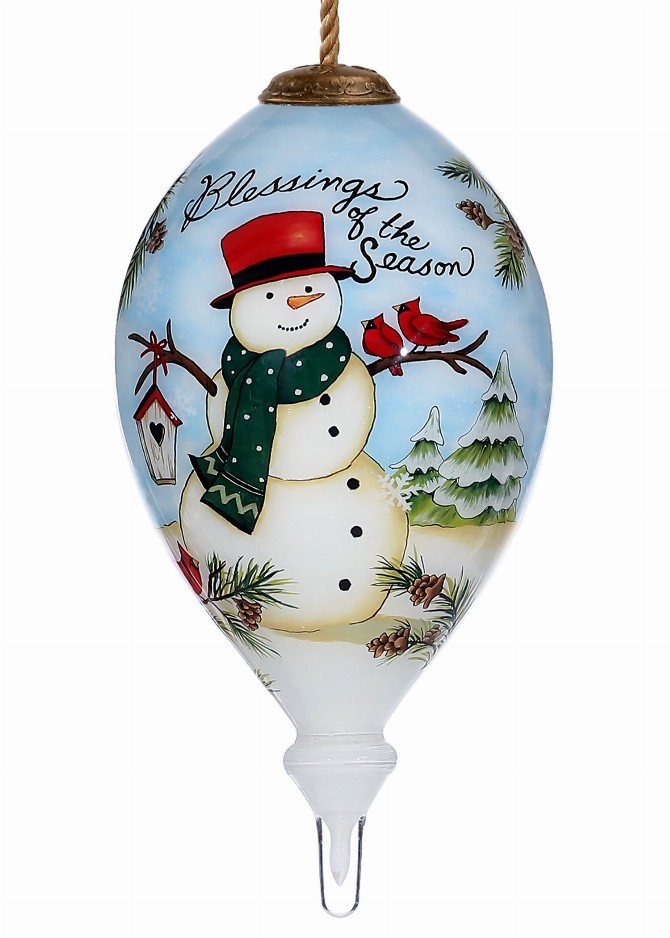 Season Snowman Hand Painted Glass Ornament