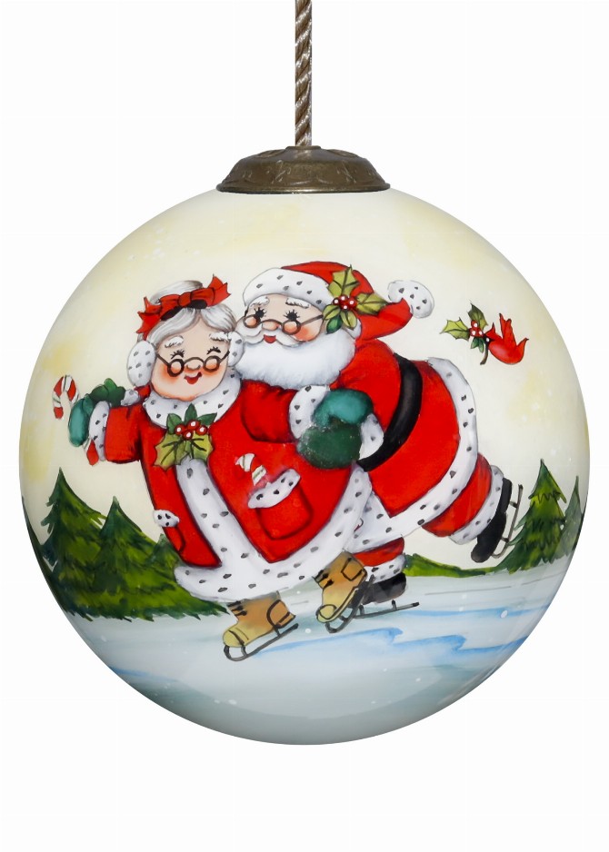Skating Santa Christmas Is Better Together Hand Painted Glass Ornament