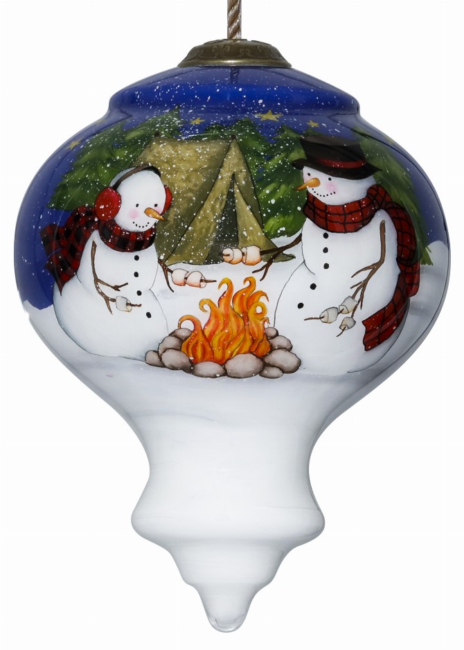 Snowman with S'more Hand Painted Glass Ornament