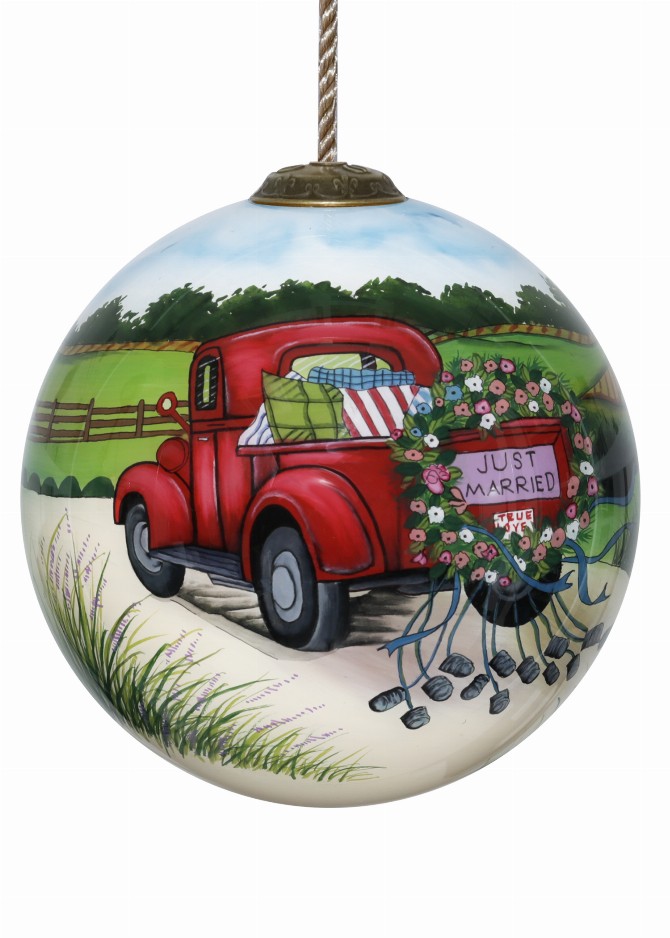 Wedding Car Hand Painted Glass Ornament