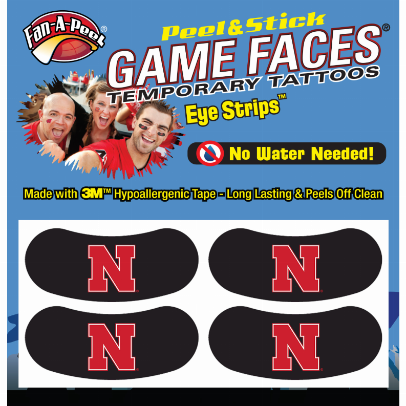 Black Eye Strips Fan-A-Peel / Gamesfaces 1.75" x .75" Nebraska (ES57R NEBRASKA)