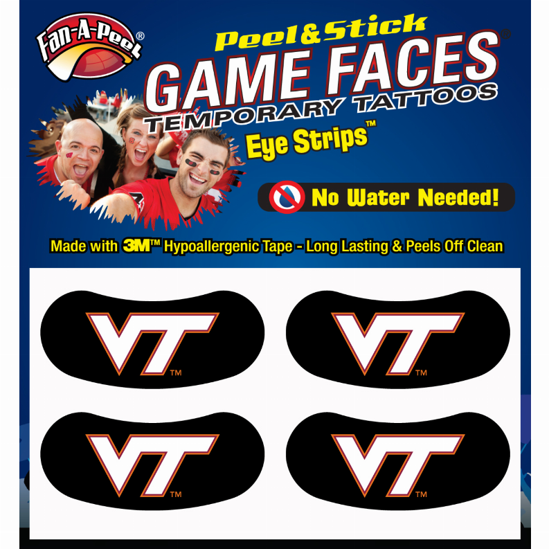 Black Eye Strips Fan-A-Peel / Gamesfaces 1.75" x .75" Virginia Tech 