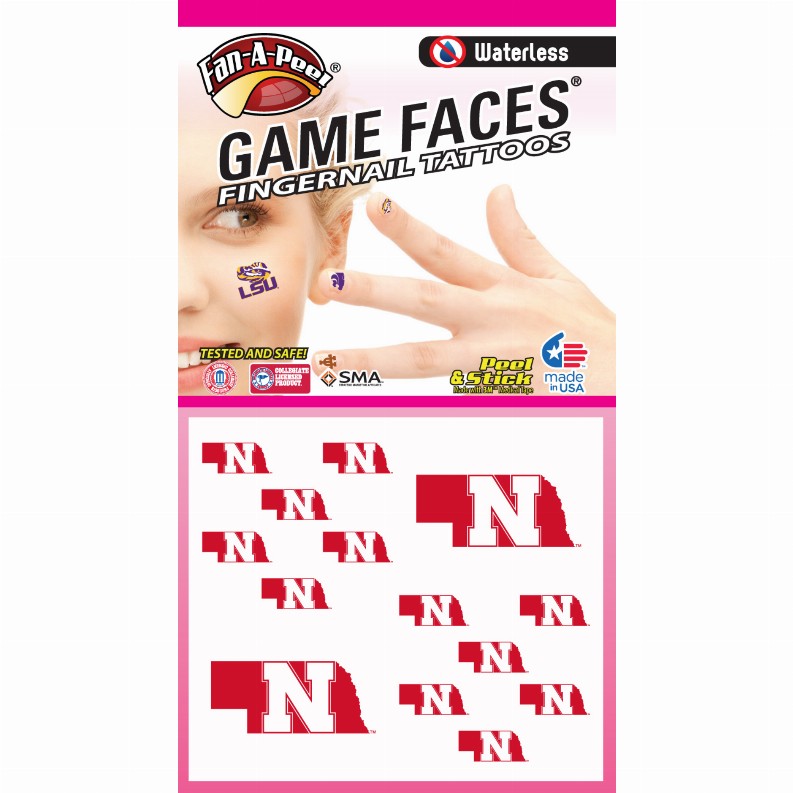 Waterless Peel & Stick Fingernail Fan-A-Peel / Gamesfaces - NebraskaCombo Pack