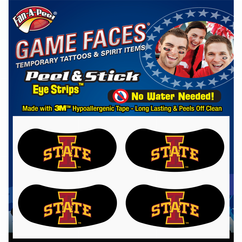 Black Eye Strips Fan-A-Peel / Gamesfaces 1.75" x .75" Iowa State 