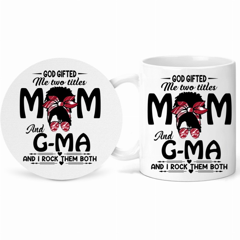 Two Titles Mom Mug and Coaster Set - Mom and GMa