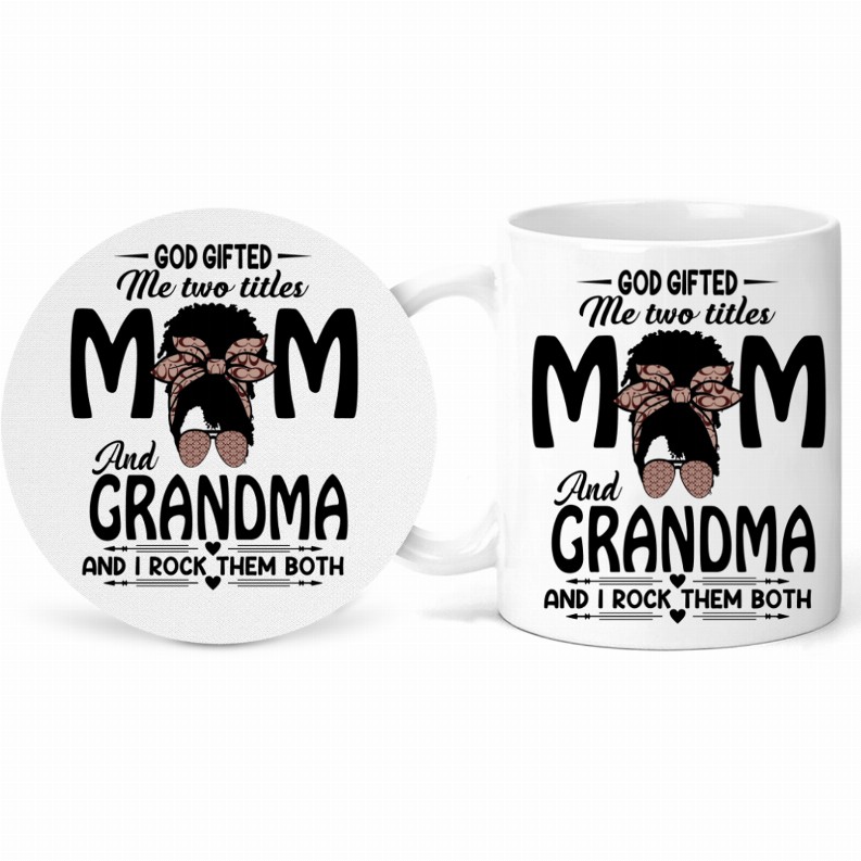 Two Titles Mom Mug and Coaster Set - Mom and Grandma