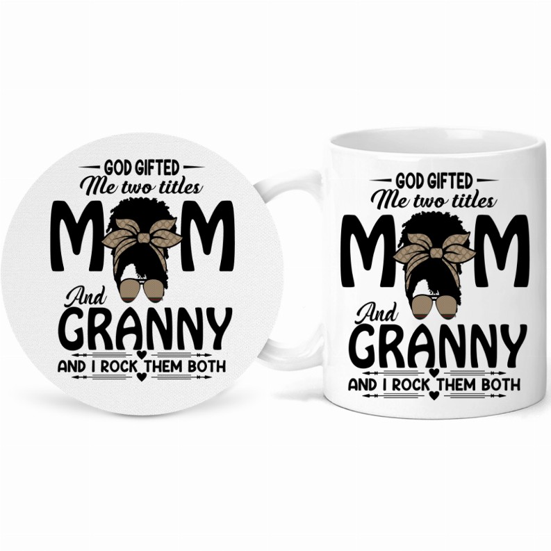 Two Titles Mom Mug and Coaster Set - Mom and Granny