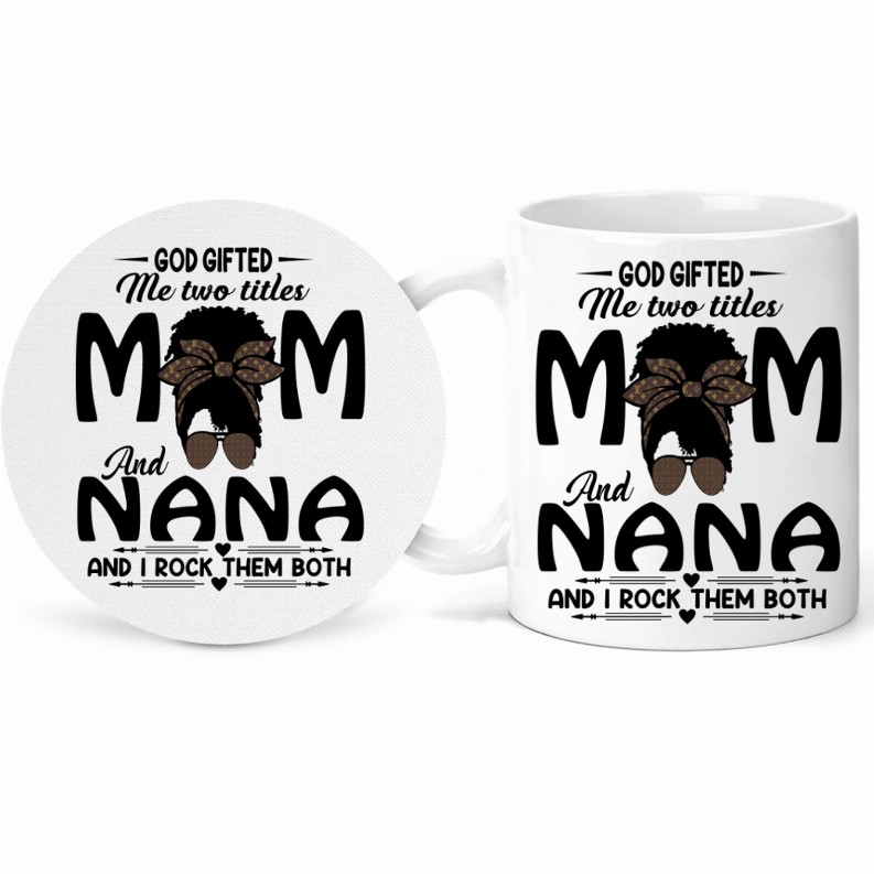 Two Titles Mom Mug and Coaster Set - Mom and Nana