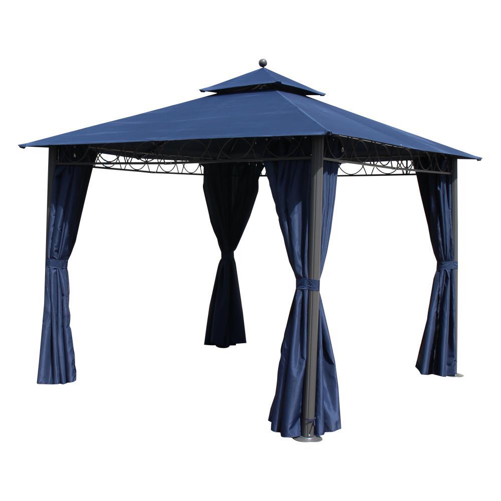 St. Kitts 10-foot Aluminum/ Polyester Double-vented and Drapes Square Gazebo, Navy