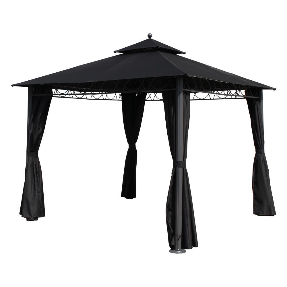 St. Kitts 10-foot Aluminum/ Polyester Double-vented and Drapes Square Gazebo, Black