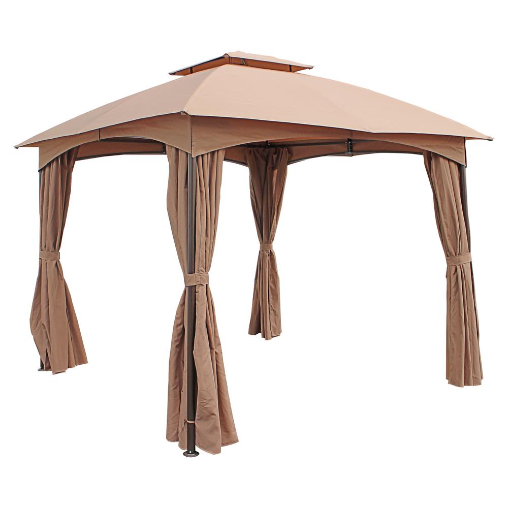 ST. Kitts 10-Foot Steel Dome-top Gazebo with Curtains, Khaki
