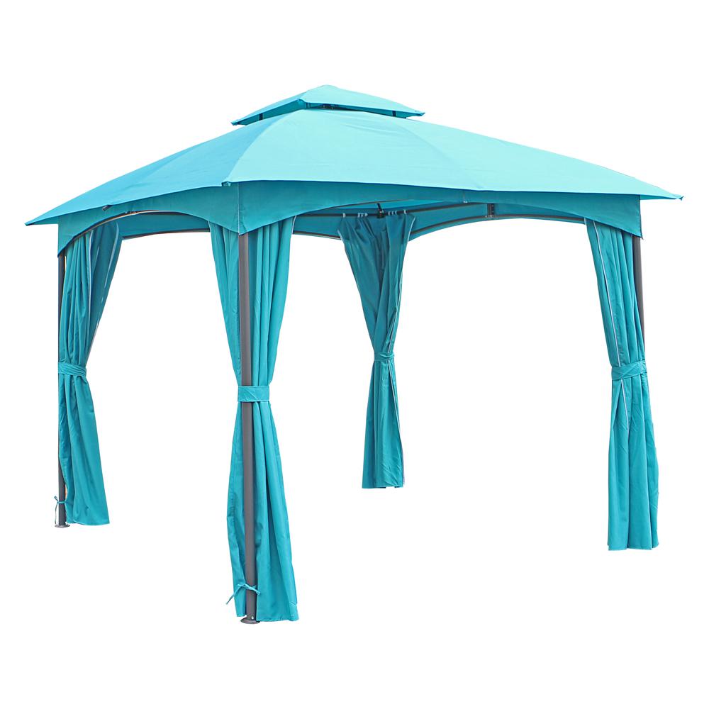 ST. Kitts 10-Foot Steel Dome-top Gazebo with Curtains, Aqua Blue
