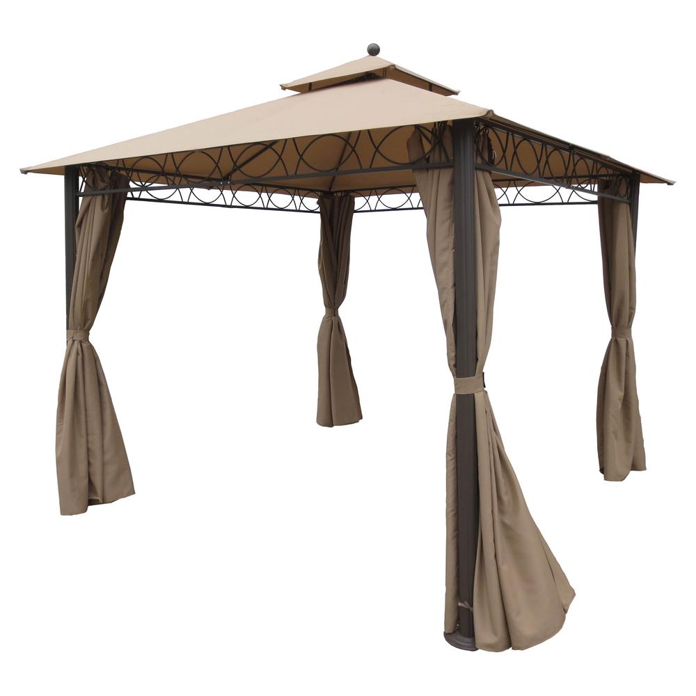 Square 10 Foot Double Vented Gazebo With Drapes