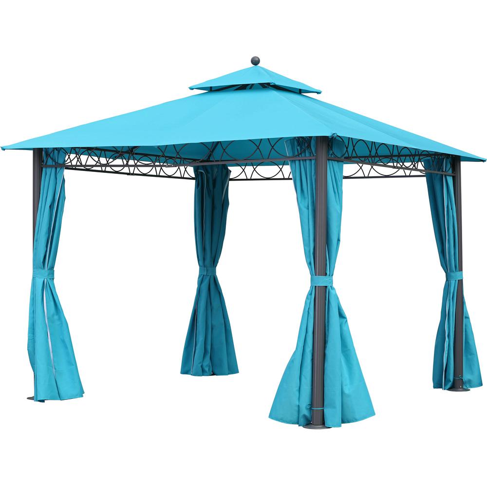 Square 10 Foot Double Vented Gazebo With Drapes