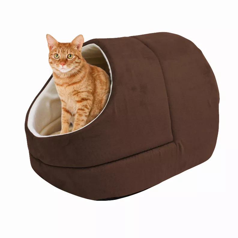 GOOPAWS Cat Cave for Cat and Warming Burrow Cat Bed, Pet Hideway Sleeping Cuddle Cave - 18" x14" x12" Coffee