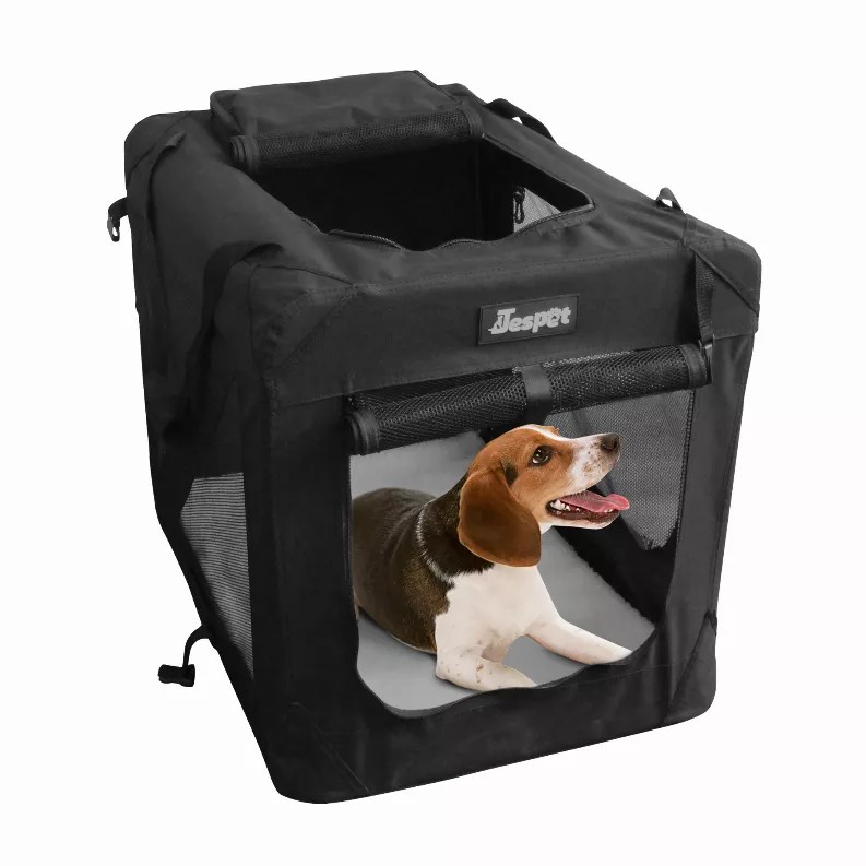 JESPET Soft Pet Crates Kennel, 3 Door Soft Sided Folding Travel Pet Carrier with Straps and Fleece Mat for Dogs, Cats, Rabbits, 