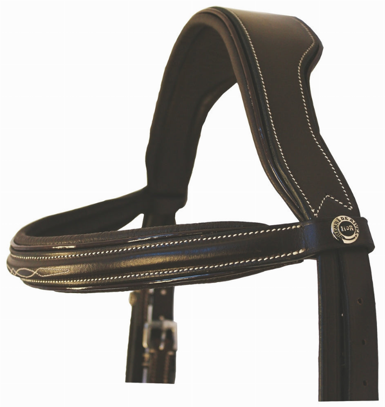 Henri de Rivel Pro Mono Crown Fancy Bridle with Patent Leather Piping and Laced Reins - Oversize Havana