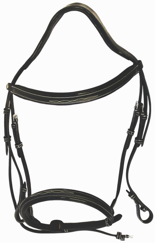 Henri de Rivel Pro Mono Crown Fancy Bridle with Patent Leather Piping and Laced Reins - Oversize Black