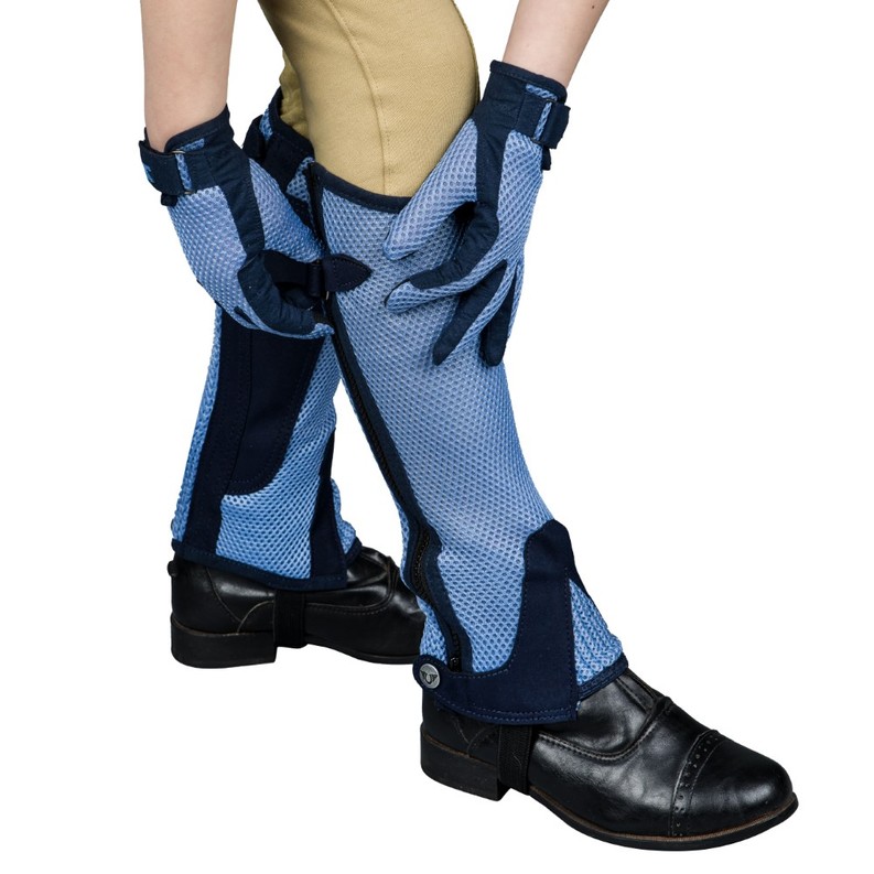 TuffRider Children's Double Up Air Mesh Half Chap and Glove Set Medium  Lt. Blue/Navy