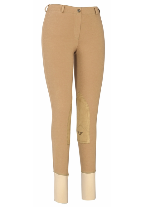 TuffRider Ladies Cotton Lowrise Pull-On Knee Patch Breeches 24 Sand