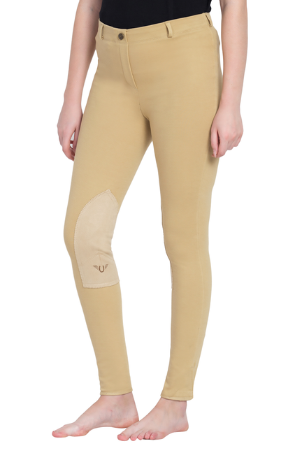 TuffRider Ladies Cotton Pull-On Knee Patch Plus Breeches 38 Light Tan