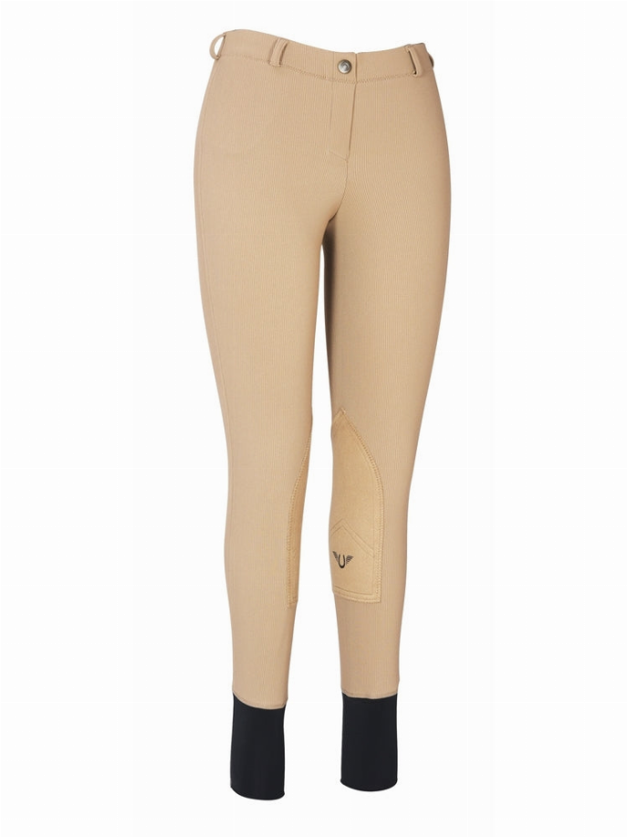 TuffRider Ladies Ribb Lowrise Pull-On Knee Patch Breeches 28 Taupe