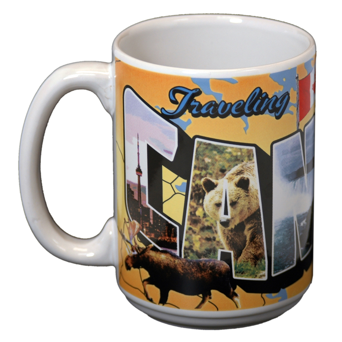 Canada Vintage Postcard Mug 89990JE Fun Canada Souvenir Gifts Coffee Tea Mug Featuring Scenery Canadian Emblems 15-Ounce Capacit