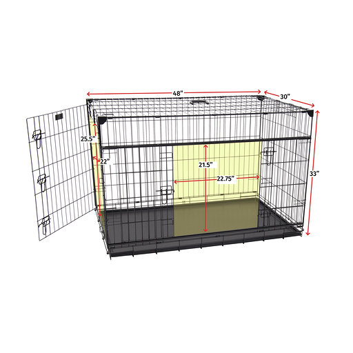 Lucky Dog 48 Sliding Double Door Dog Crate | 2nd Side Door Access | Patented Corner Stabilizers | Removable Tray | Rubber Feet
